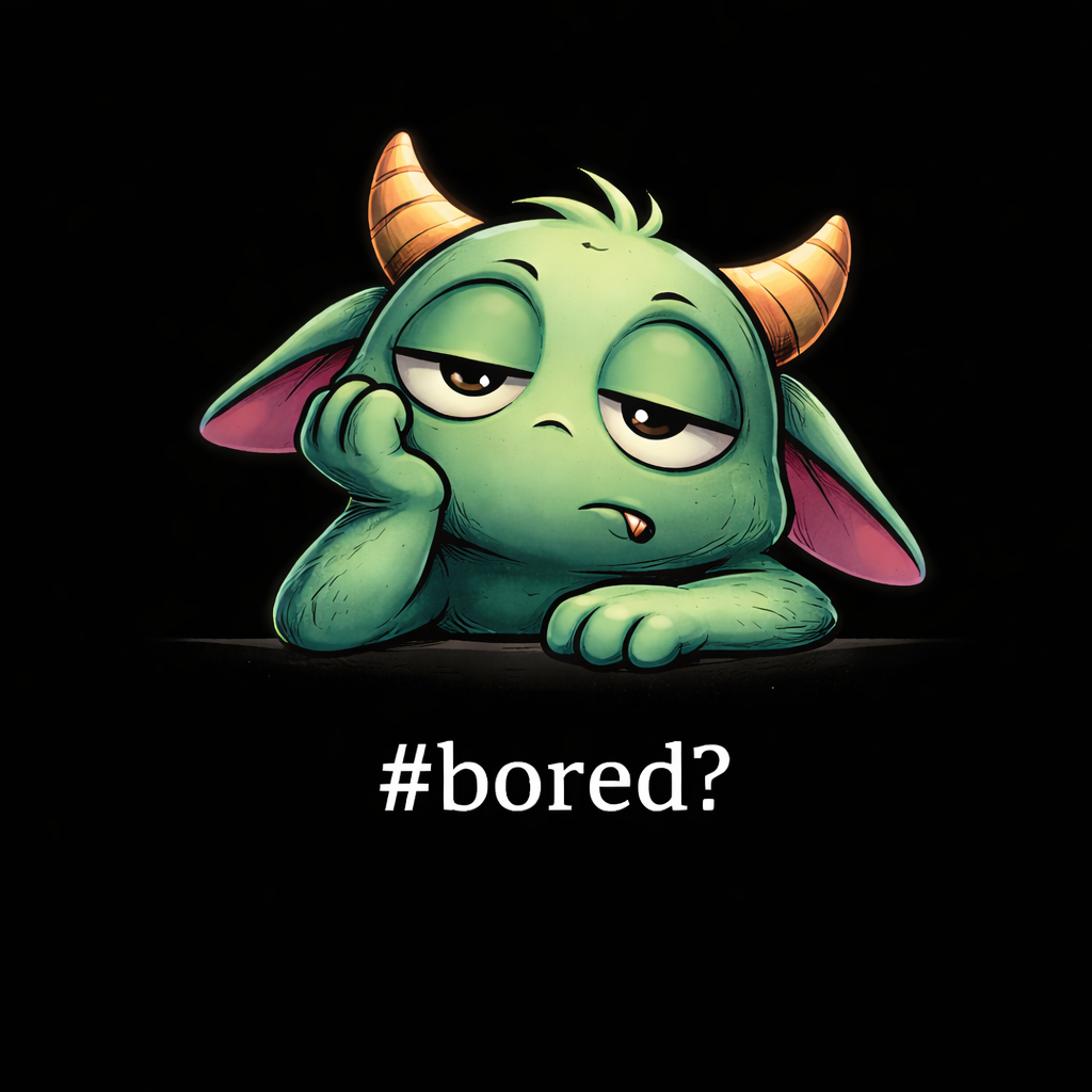 A really bored little monster looks very bored and fed up.